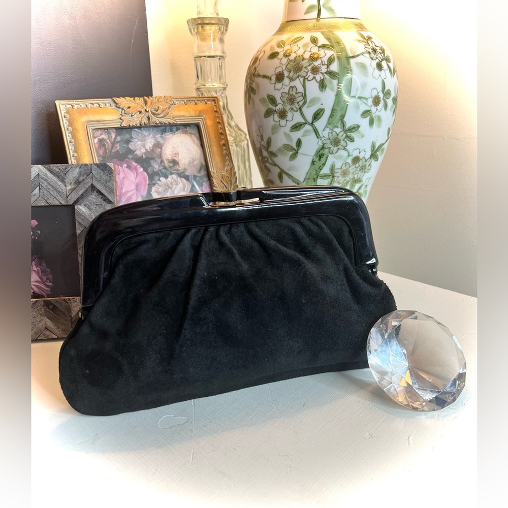 Vintage Garfinckel’s Genuine Black Suede Made in Italy Washington D.C. Clutch